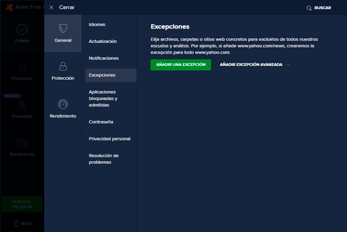 Añadir una excepción