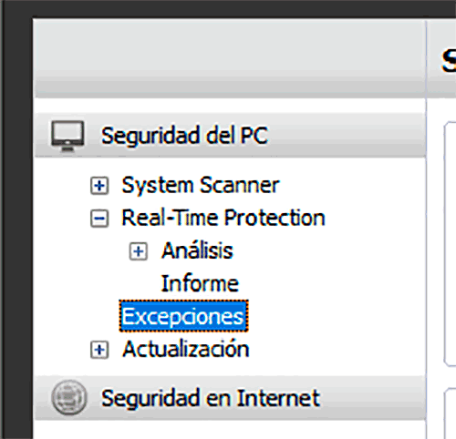 Haz clic en excepciones