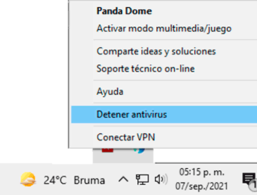 Detener el antivirus