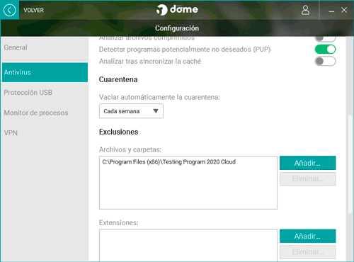 Lista de excepciones