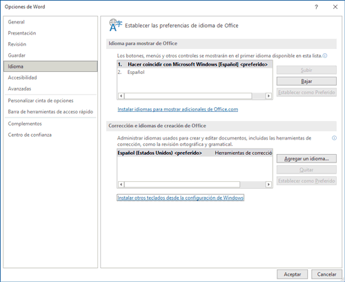 Haz clic en la categoía idioma