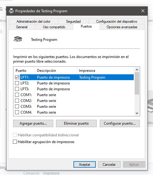 Haz clic en el botón agregar puerto