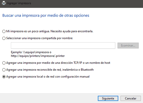 selecciona la opción agregar una impresora local