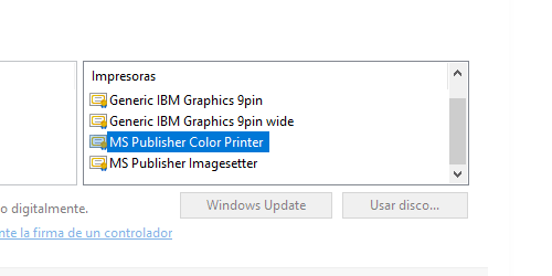 Selecciona la impresora MS Publisher Color Printer