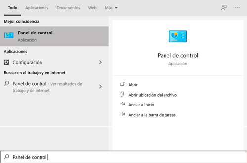 Ingresa al panel de control