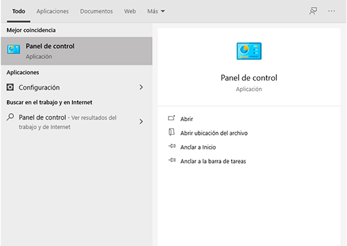 Busca e ingresa al Panel de control