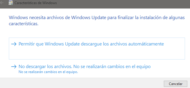 Permitir que Windows Update descargue los archivos