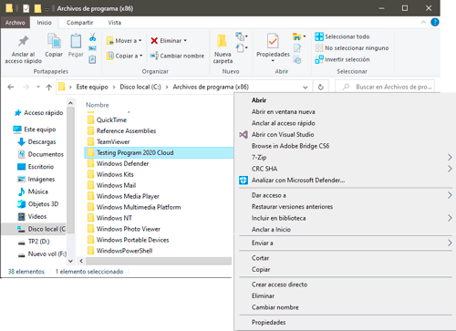 Realiza las copias de la carpeta Testing Program