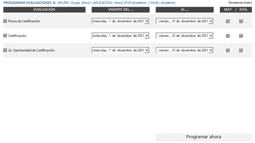 Define los períodos y haz clic en programar ahora