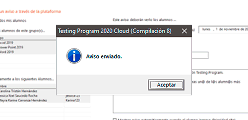 Un mensje indicará que el aviso ha sido envido