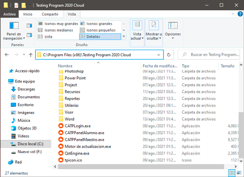 Ingresa a la carpeta de Testing Program