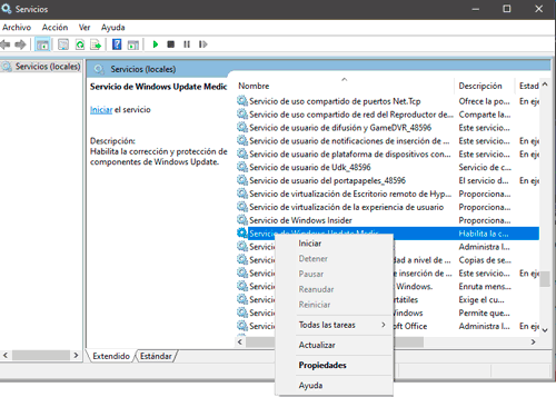 Ingresa a las propiedades del servicio de Windows Update