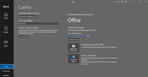 versión de Microsoft Office